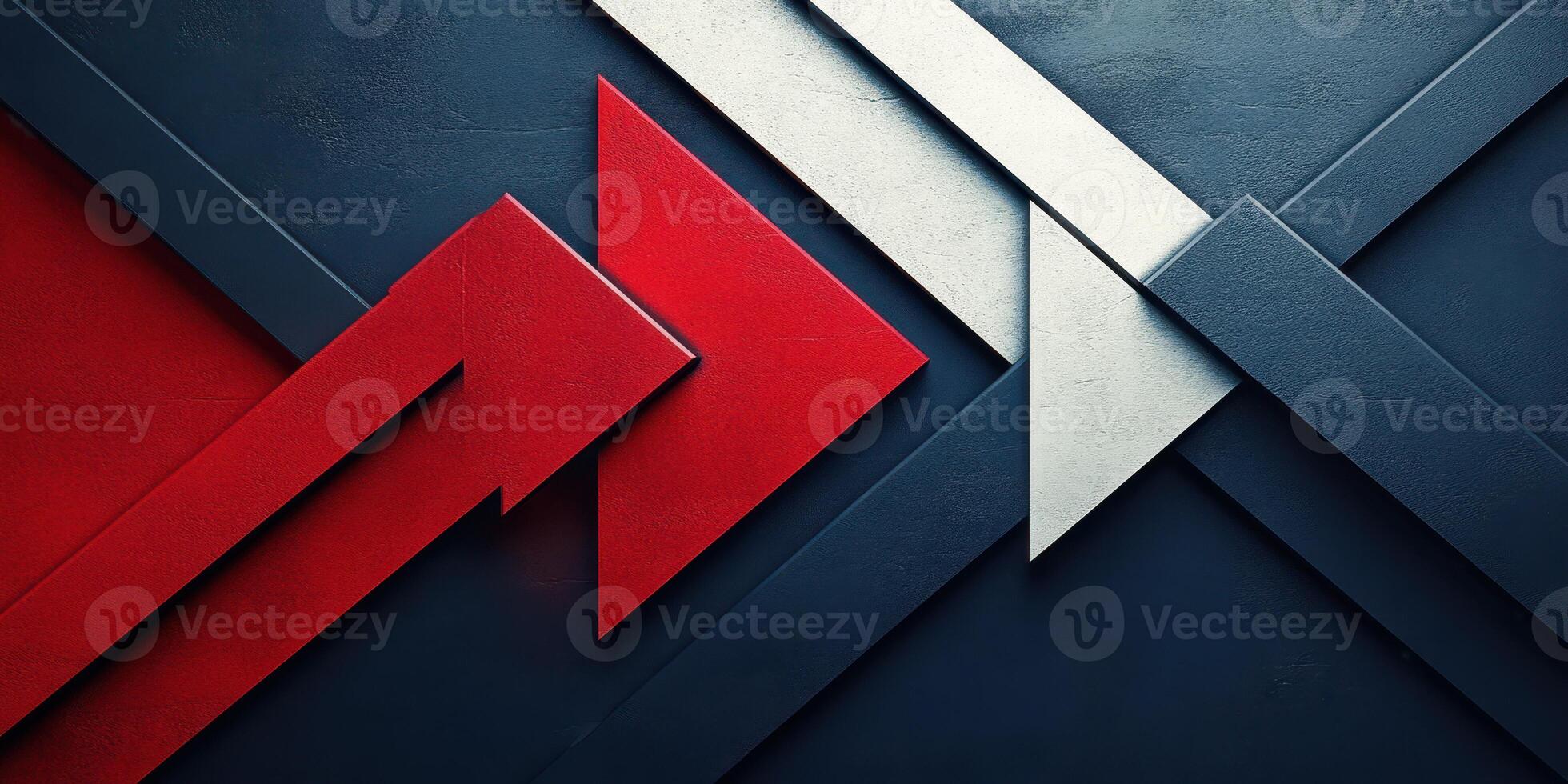 Geometric shapes in red, white, and blue create a dynamic modern art composition on a textured background photo