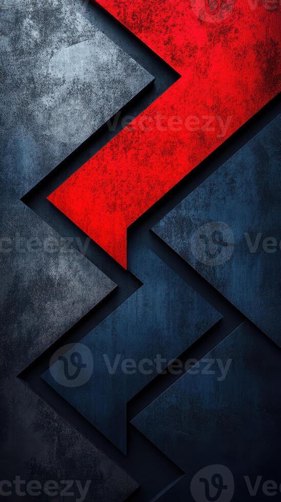 Abstract geometric design featuring contrasting red and blue zigzag patterns in a textured background photo