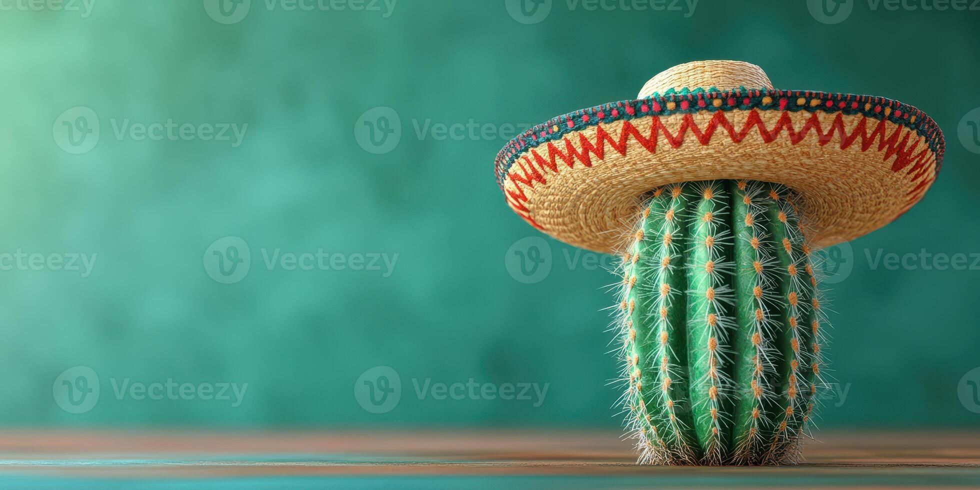 Cactus wearing a traditional sombrero in a colorful setting showcasing vibrant Mexican culture photo