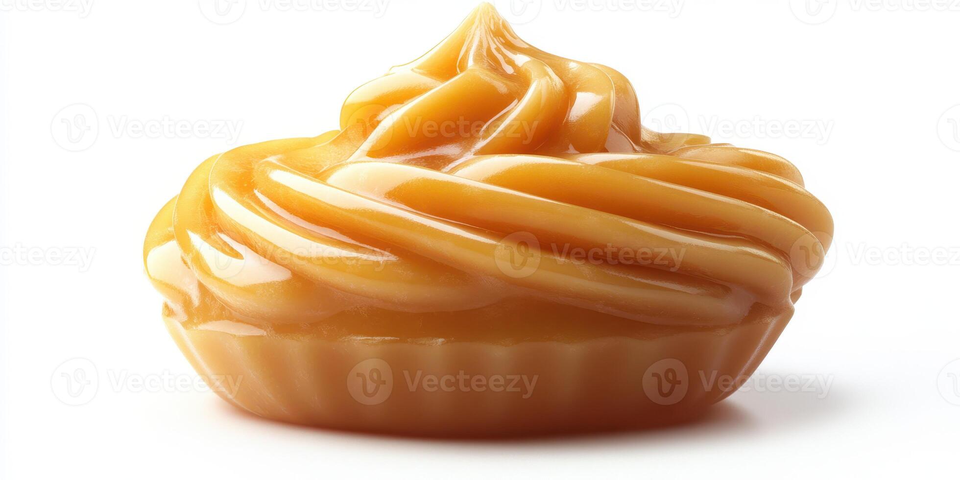 Creamy caramel swirl dessert showcases rich texture and glossy finish, tempting sweet lovers at any time of day photo