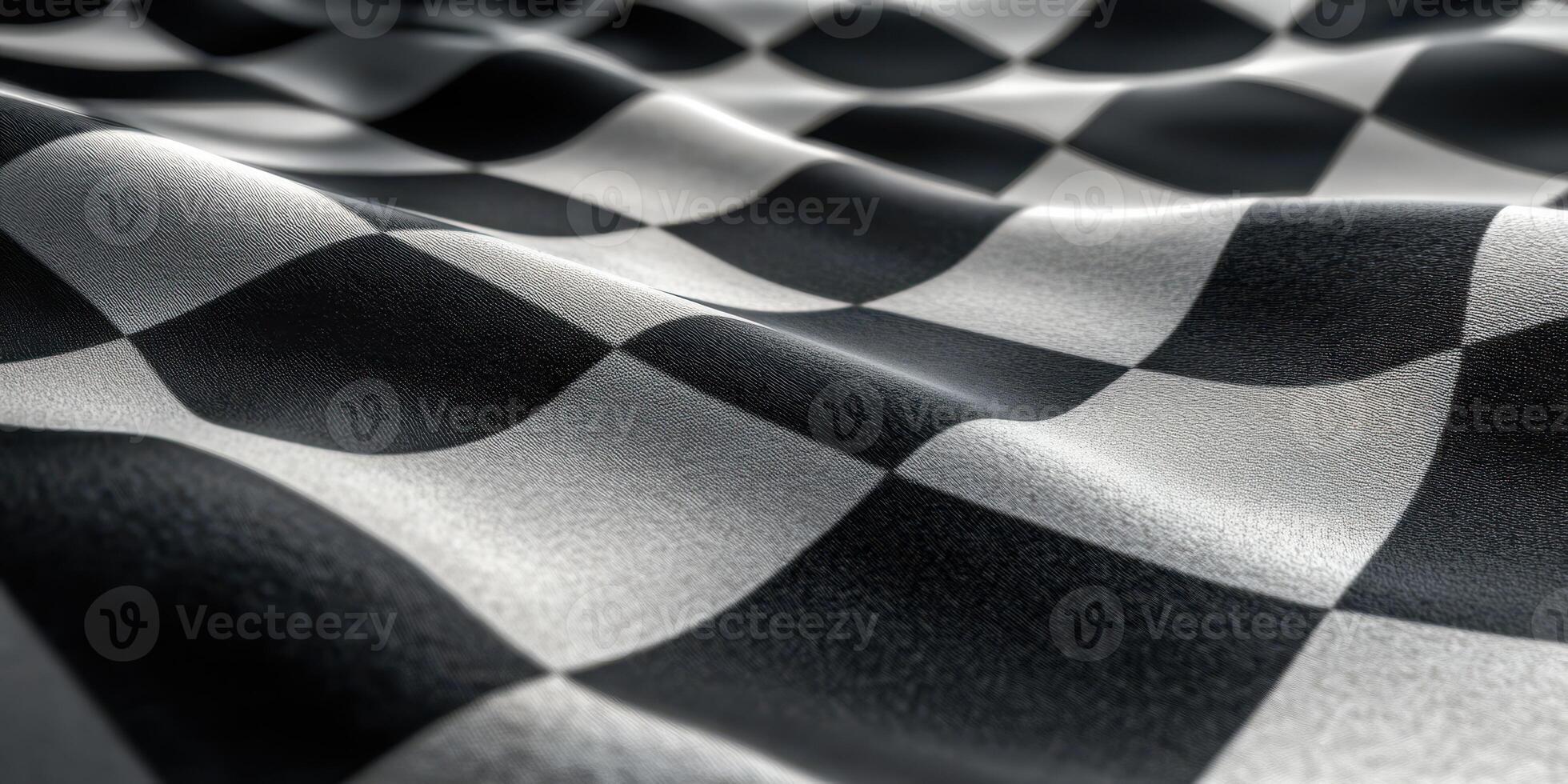 Black and white checkered fabric with waves and textures captured in light photo