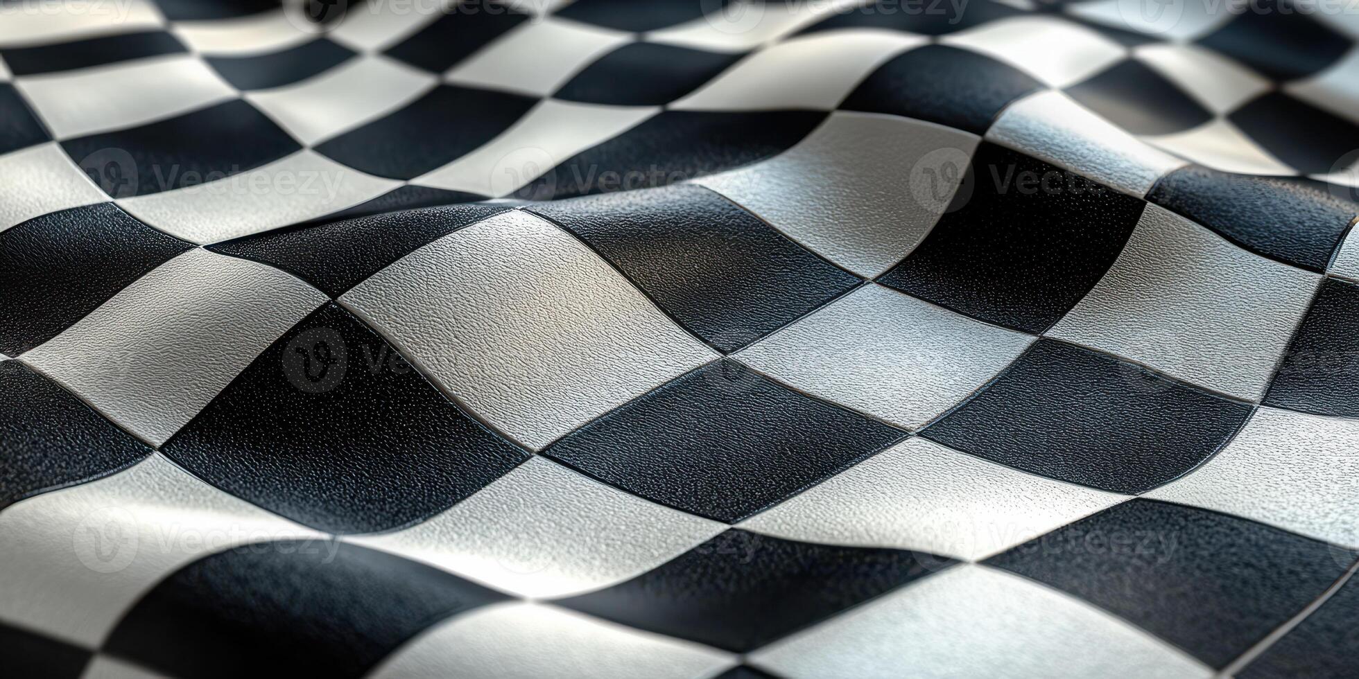 Black and white checkered fabric with texture creating waves in a close-up view photo