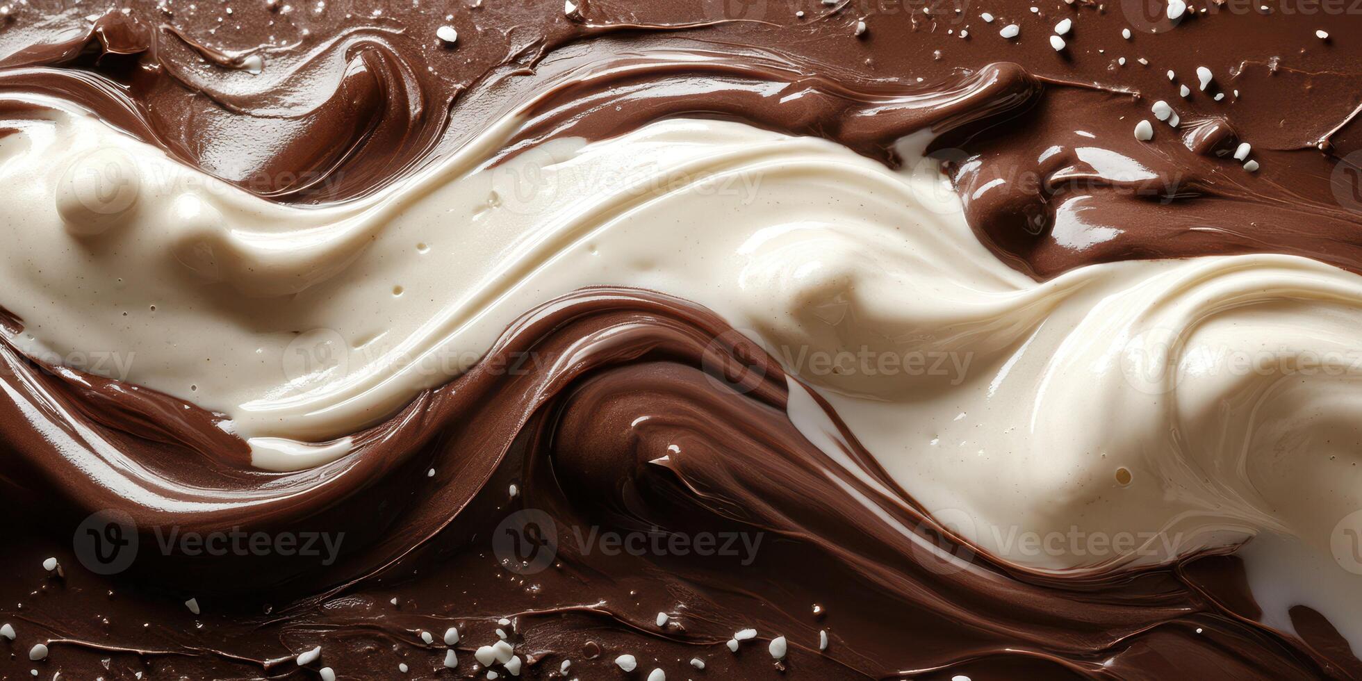 Rich creamy chocolate and vanilla swirl with a sprinkle of salt on a smooth surface photo