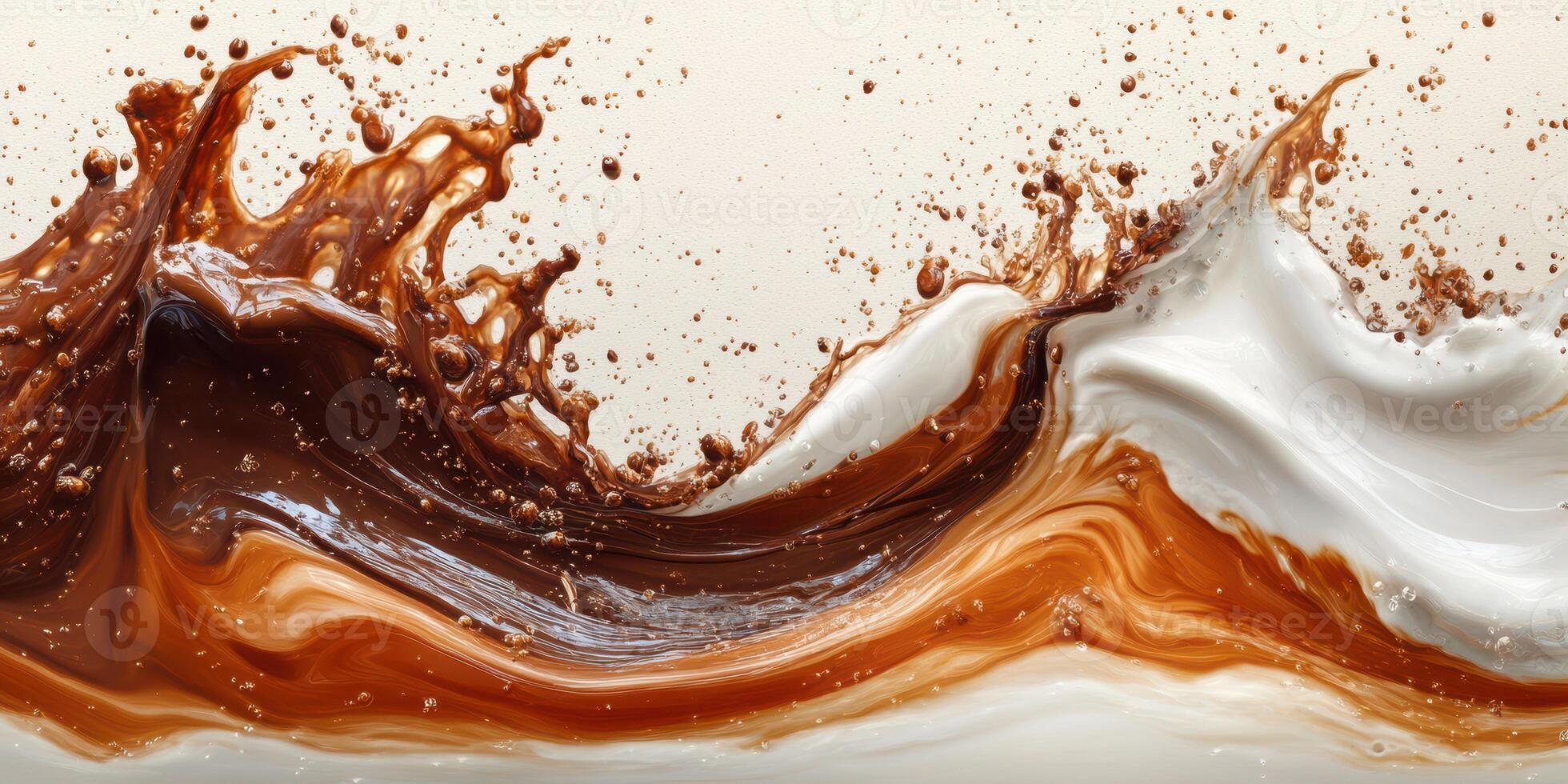 Colorful chocolate and cream swirl creates a visually stunning abstract effect in a captivating blend of textures and shapes photo