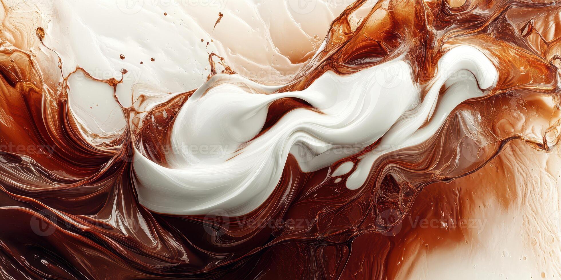 Swirling liquid textures creating an artistic blend of brown and white colors on a smooth surface photo