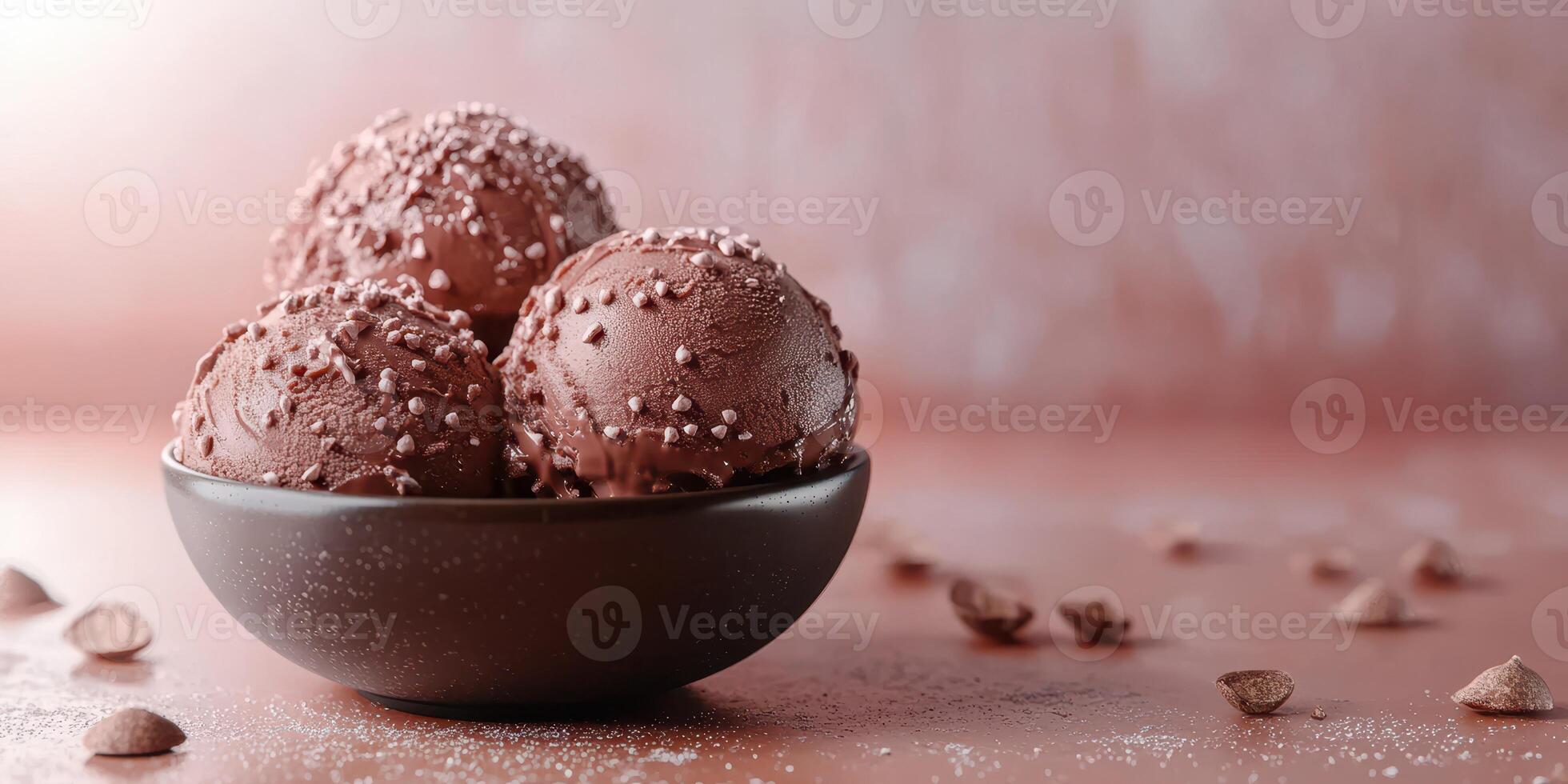 Rich chocolate ice cream scoops with sprinkles served in a bowl on a textured surface photo