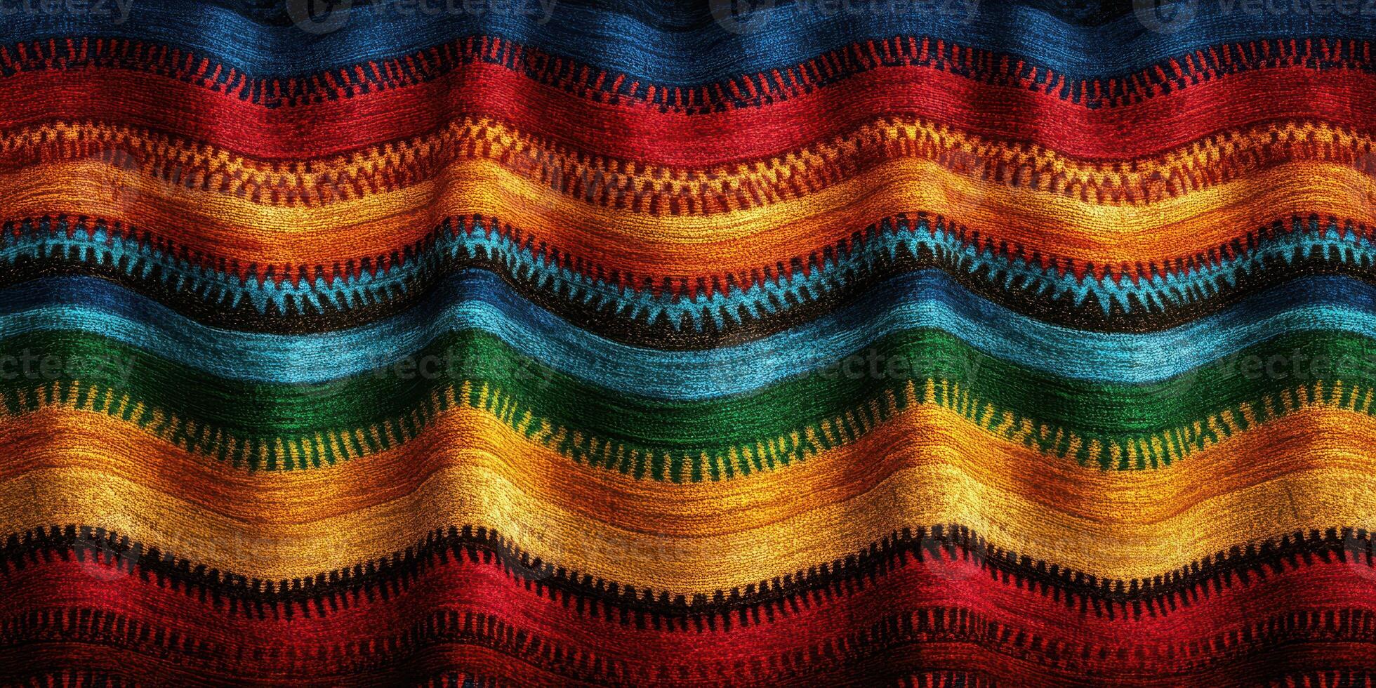 Colorful woven textile with vibrant patterns showcases traditional craftsmanship and artistry photo