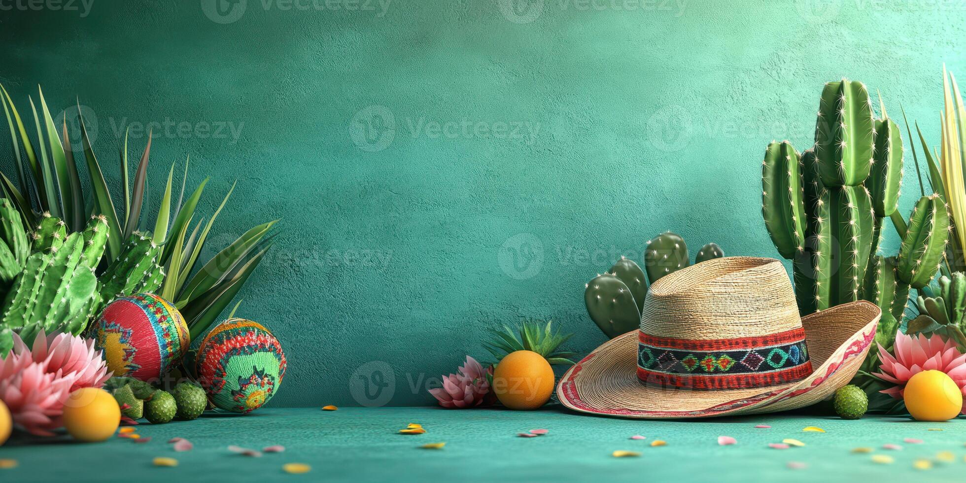 Colorful decorations featuring a sombrero and cacti create a vibrant fiesta atmosphere photo