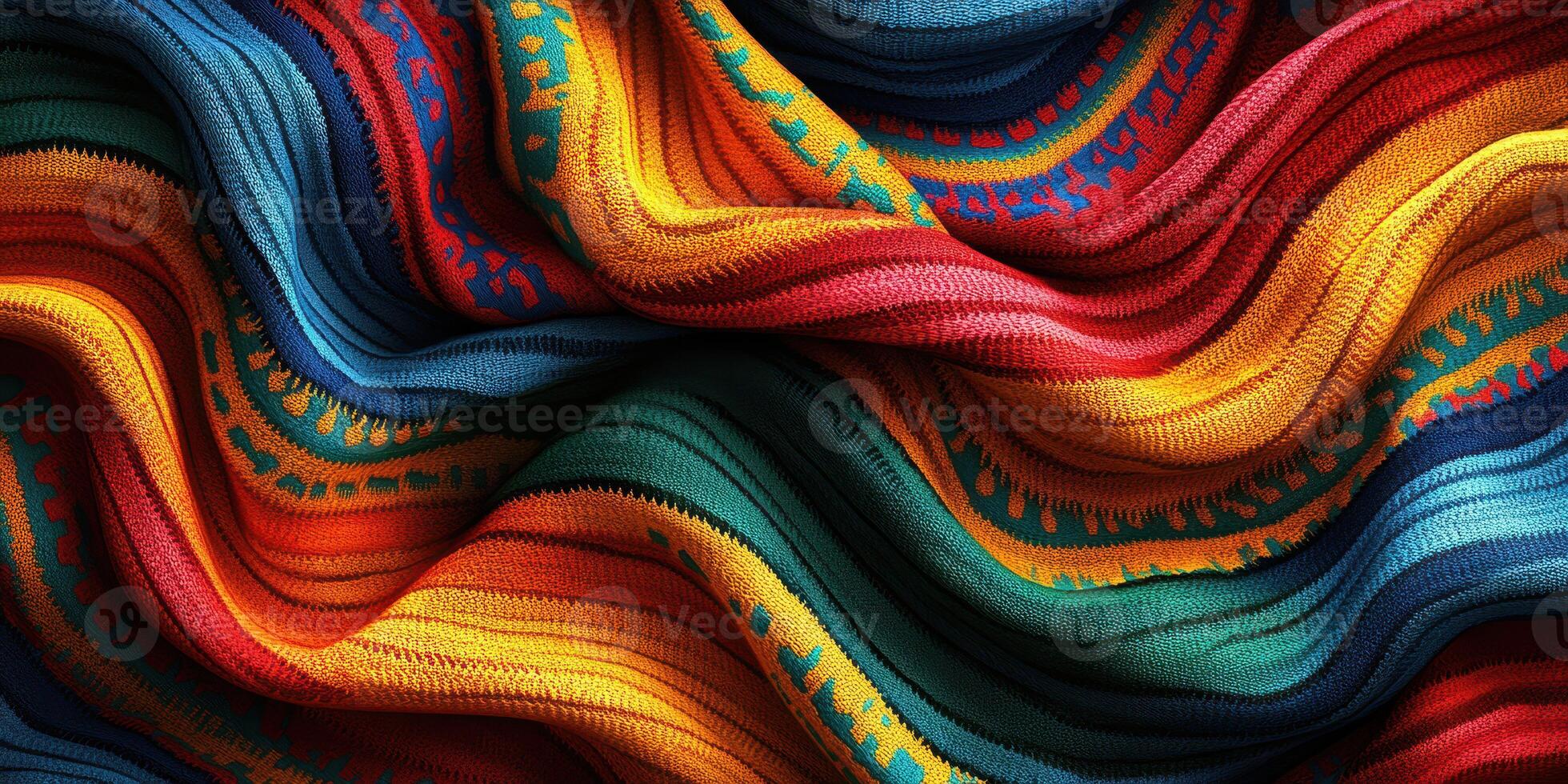 Colorful woven fabric showcasing intricate patterns with vibrant hues in a textile workshop photo