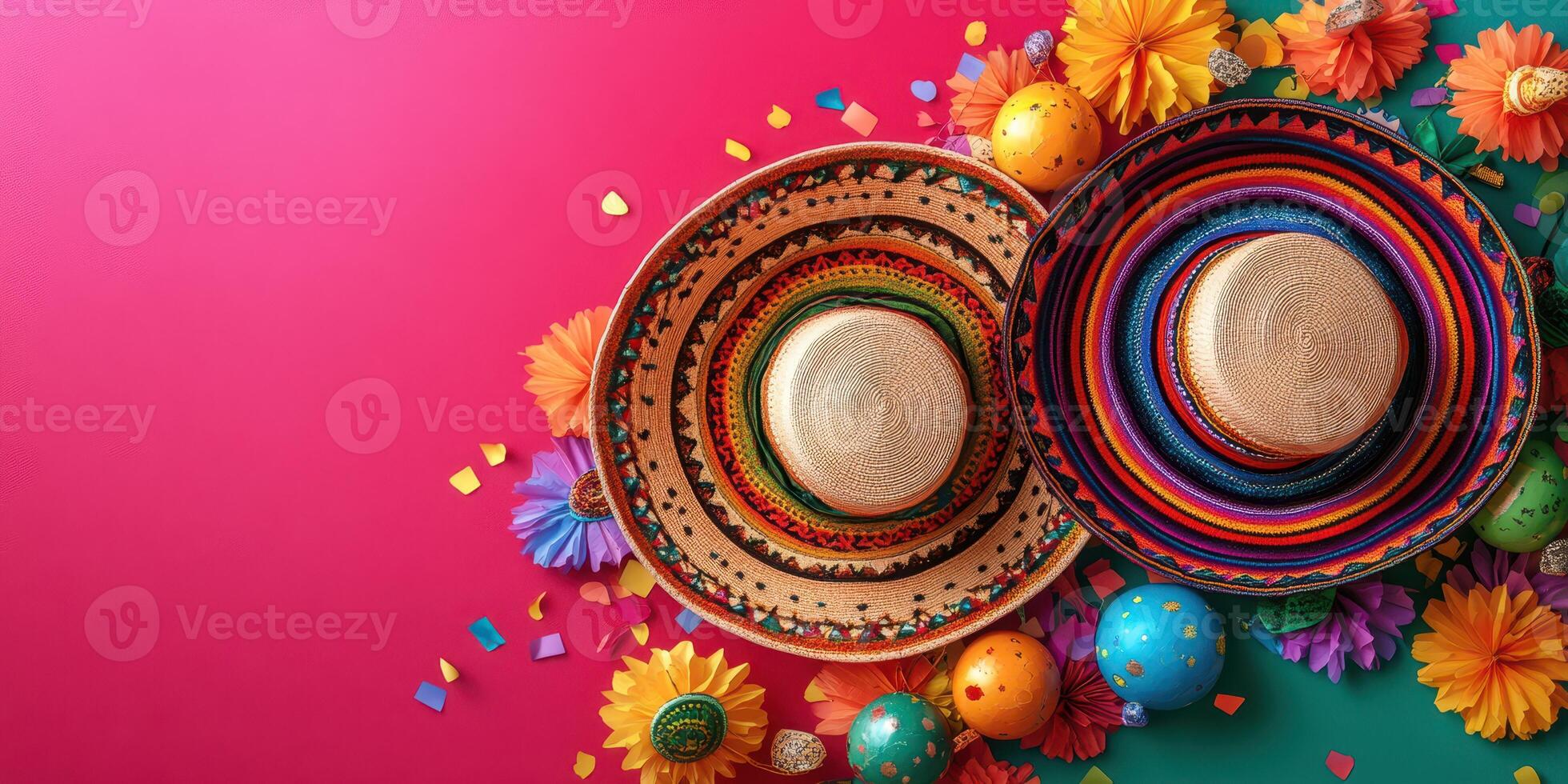 Colorful sombreros and festive decorations create a vibrant atmosphere for a lively celebration photo
