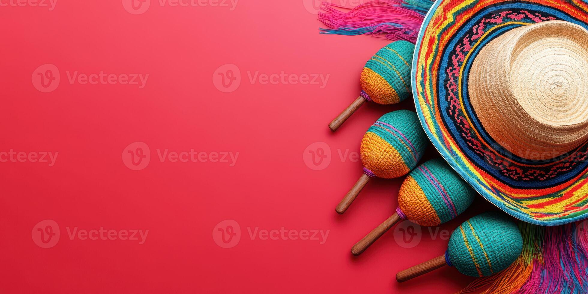Vibrant sombrero and colorful maracas arranged together on a bright background showcasing festive traditions photo