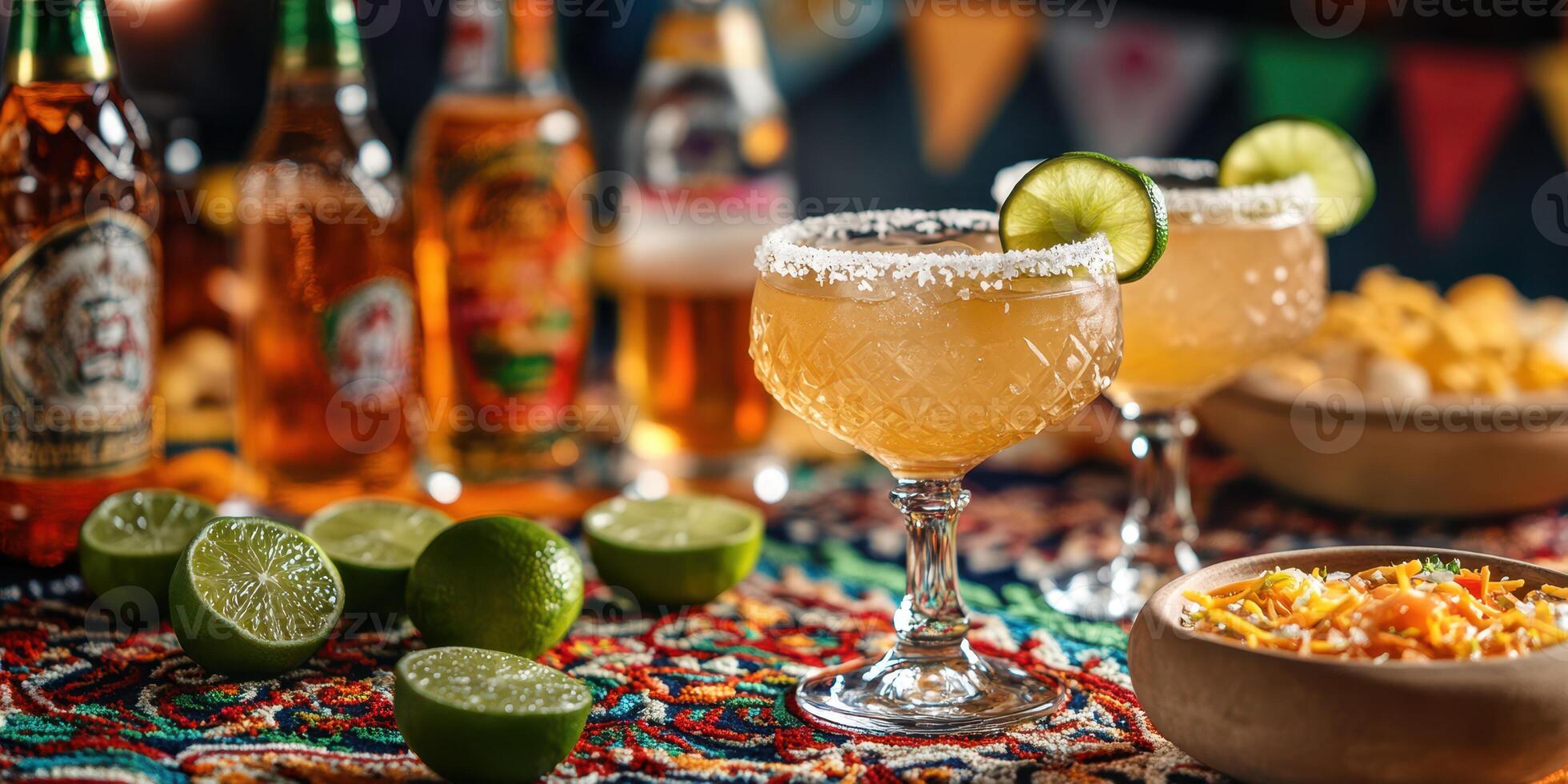 Refreshing cocktails with vibrant garnishes at a festive gathering during evening hours photo