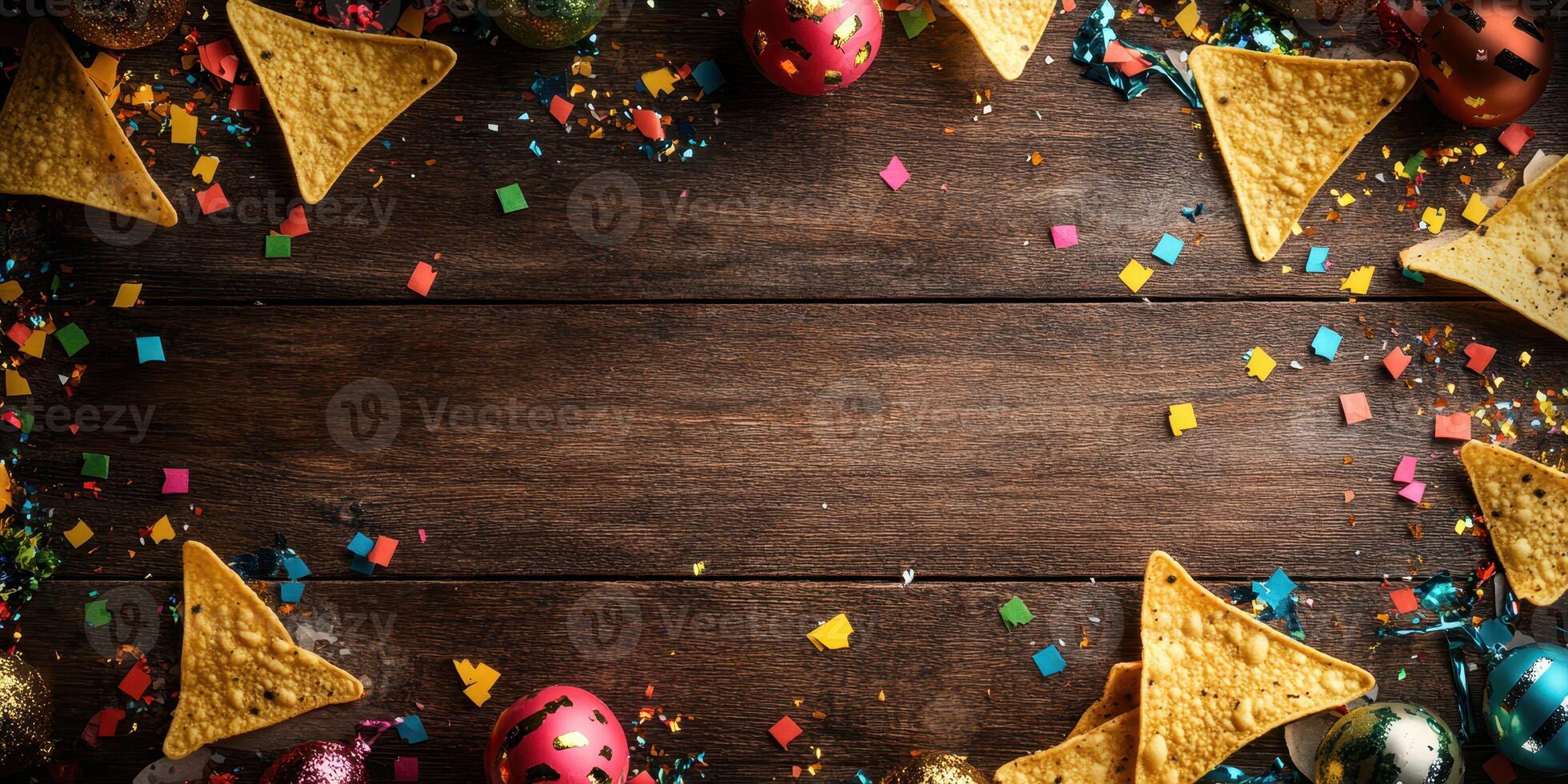 Brightly colored decorations and snacks create a festive atmosphere for a celebration or party event photo
