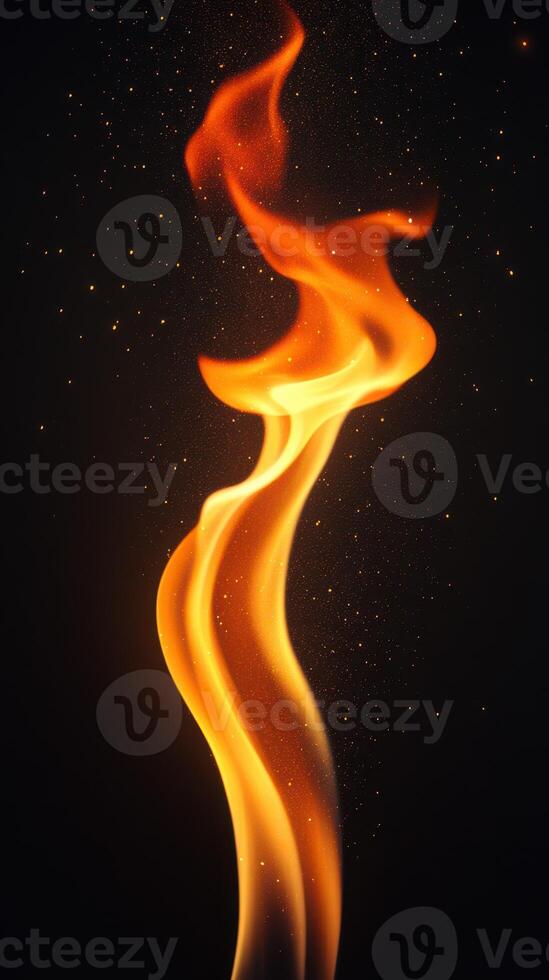 Flame dancing gracefully against a dark background in a mesmerizing display of warm colors and flowing shapes photo