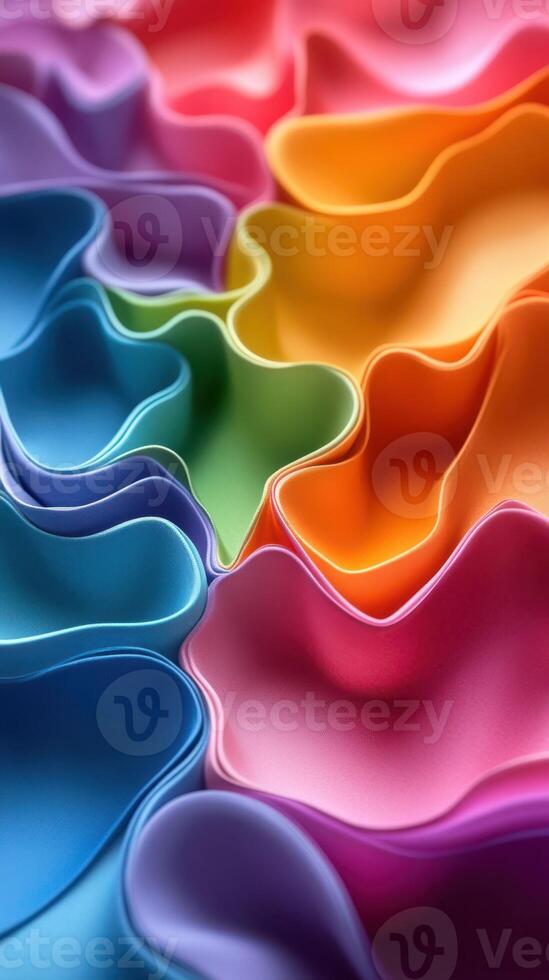 Colorful waves of fabric create a vibrant texture in a close-up composition showcasing various shades and patterns photo