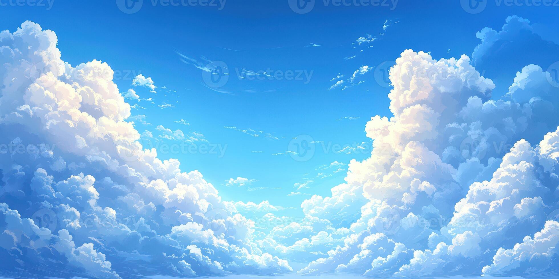 Vast blue sky with fluffy white clouds during a serene daytime setting photo