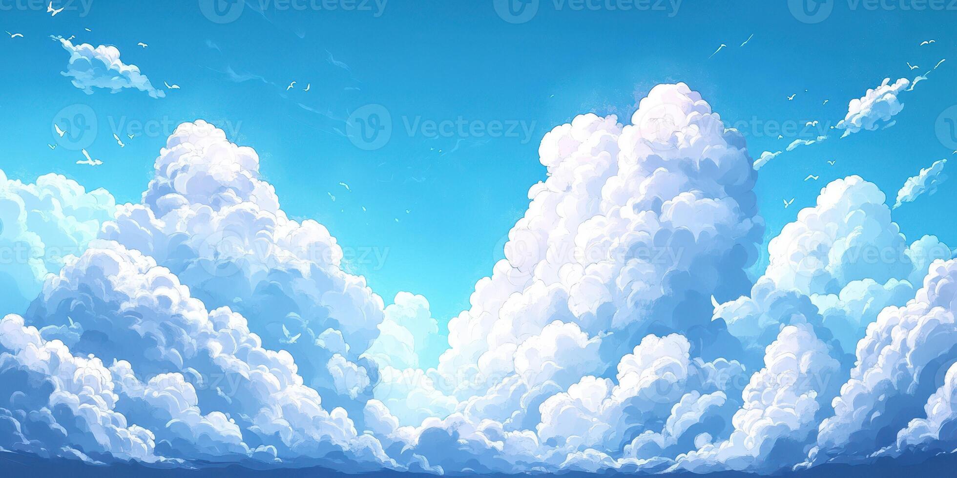Beautiful fluffy clouds drifting under a bright blue sky during a sunny daytime in nature photo