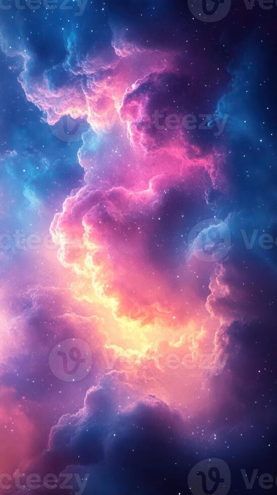 Vibrant cosmic clouds illuminated by bright colors in deep space showcasing the beauty of the universe photo