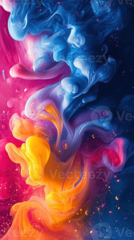 Colorful abstract swirl created with vibrant paints in a dark background capturing fluid motion and artistic expression photo