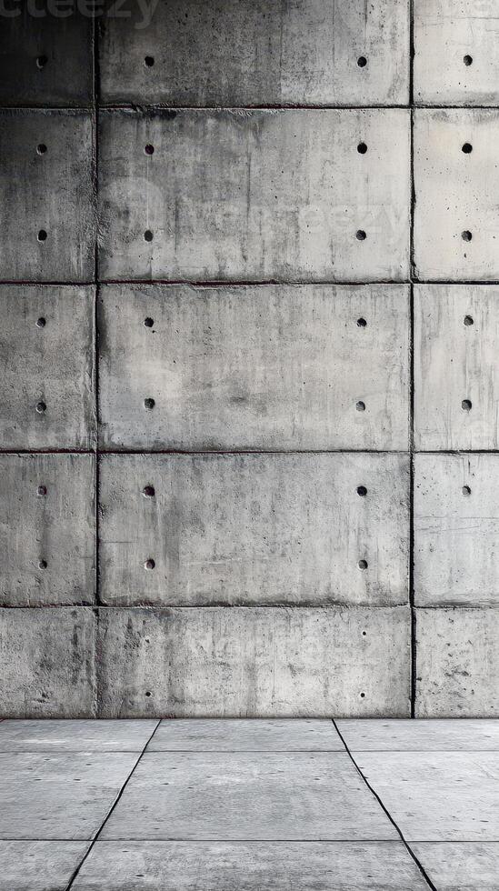 Textured concrete wall with smooth floor surface in an industrial setting during daylight photo