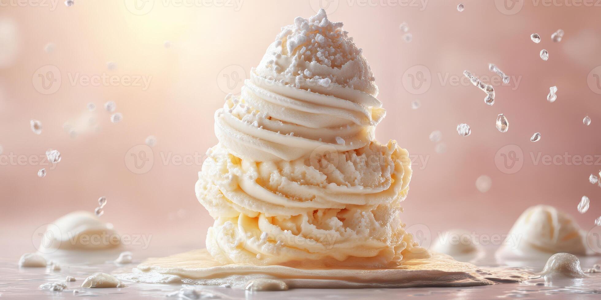 Delicious soft serve ice cream creation served in a delightful setting with splashes of water and creamy texture photo