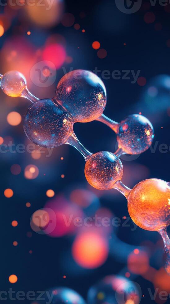 Molecular structure illuminated with vibrant colors showcasing intricate details of science at night photo