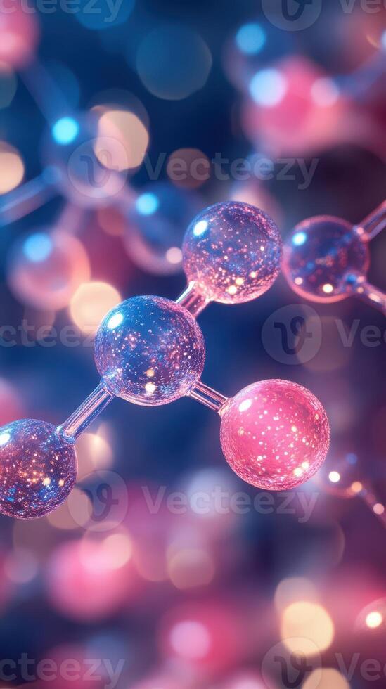 Colorful molecular structure illuminated with soft glowing lights creating a captivating visual display of chemistry photo