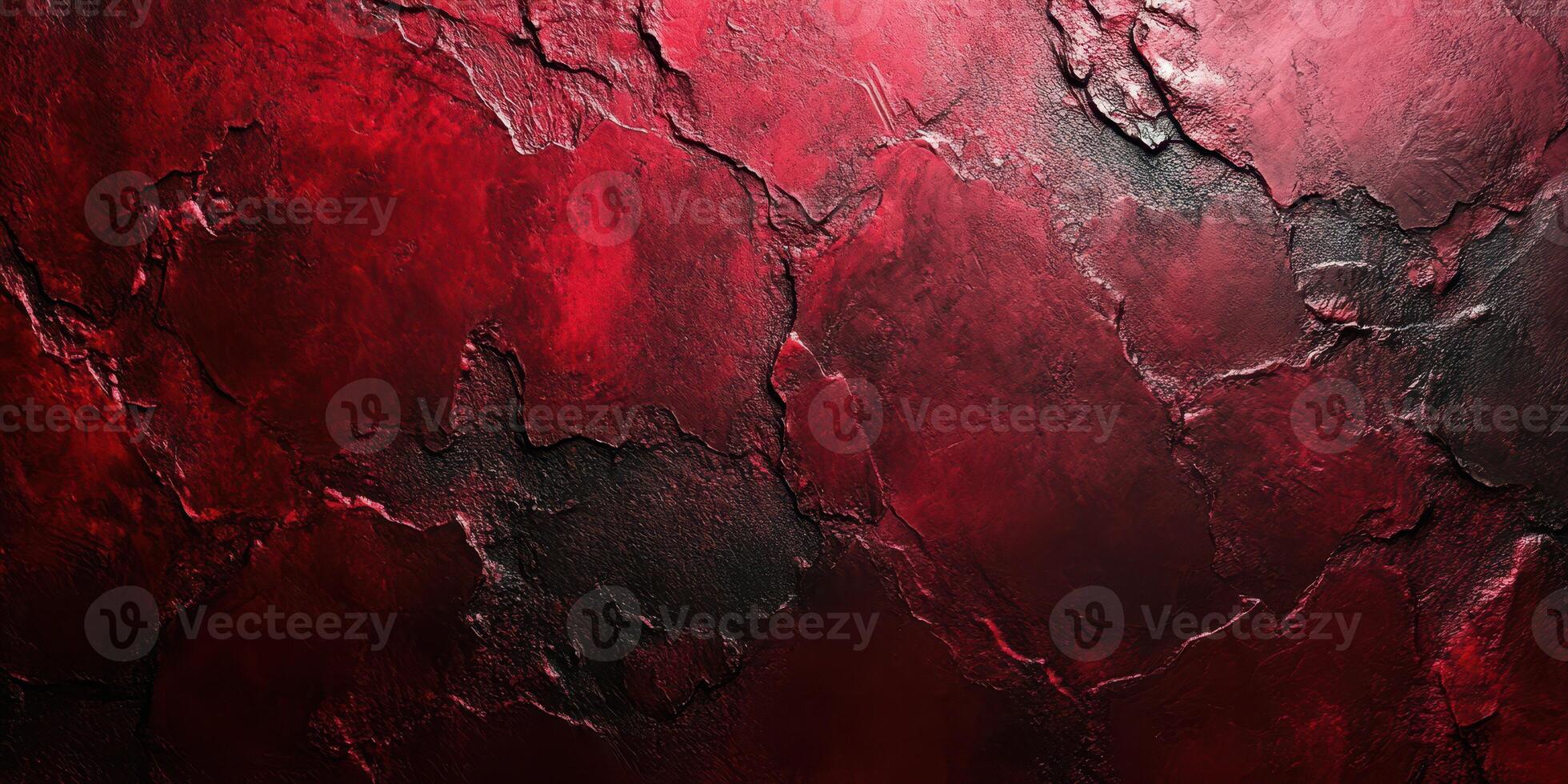 Textured red wall with cracks creates an intense and dramatic atmosphere in a dimly lit space photo
