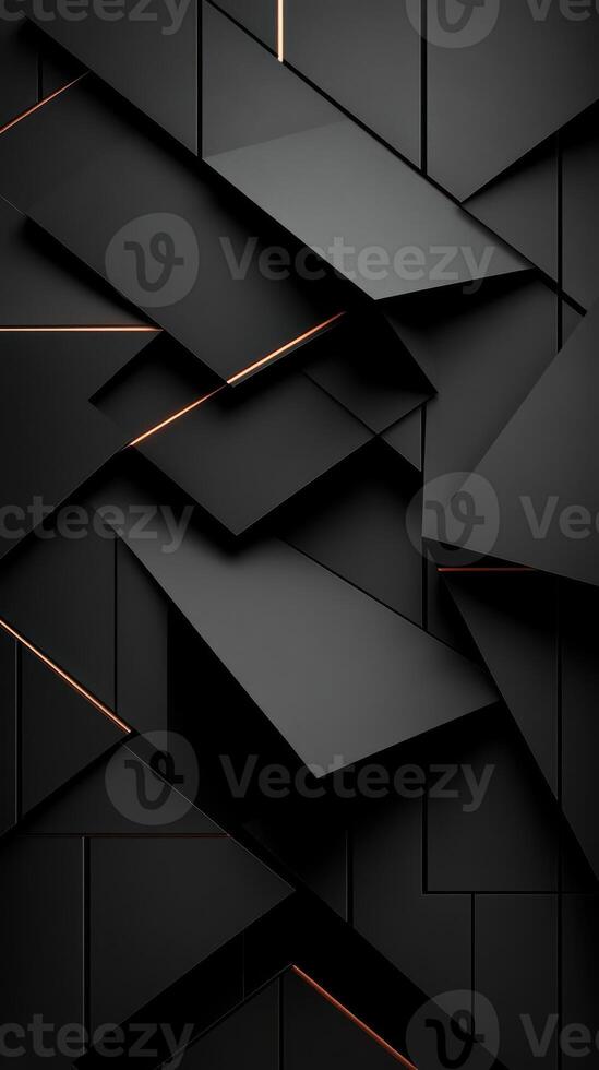 Black geometric patterns and shapes with hints of golden accents creating a modern artistic design photo