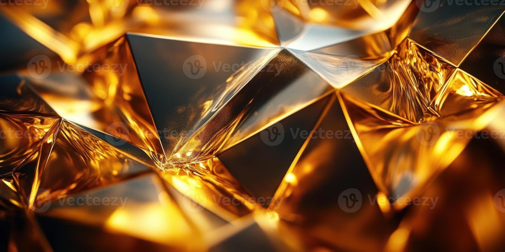 Golden geometric shapes reflecting light in an abstract display of luxury and elegance photo