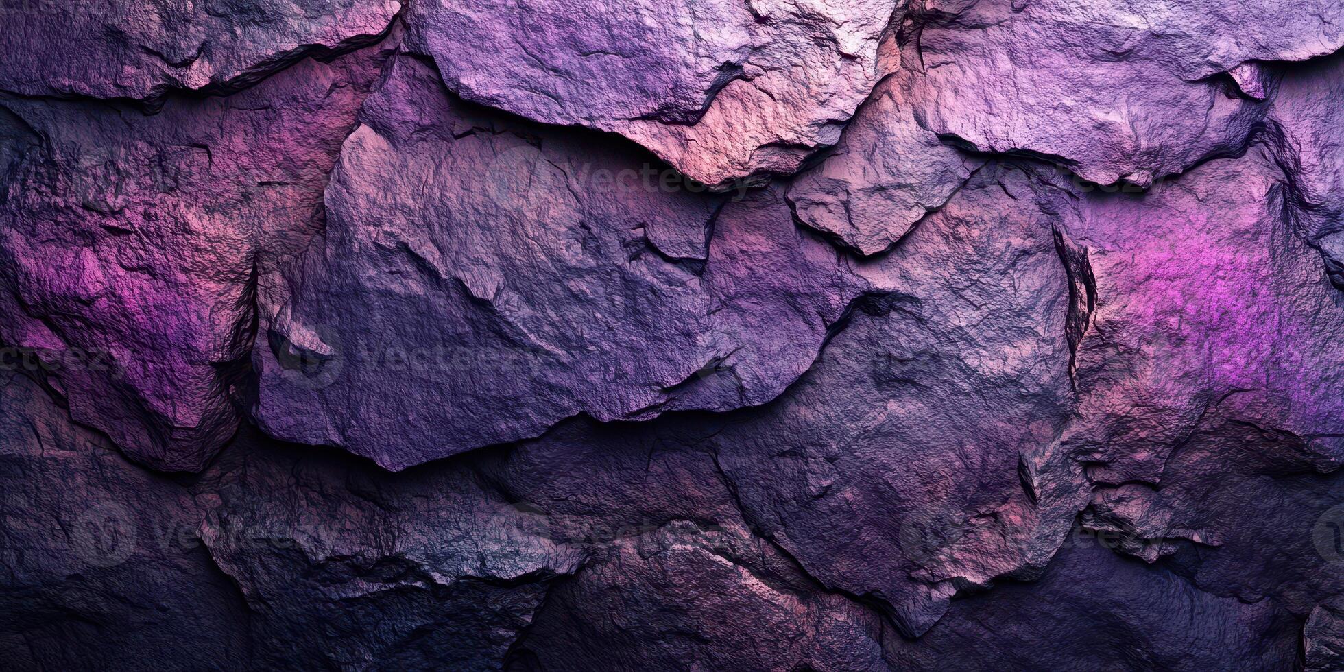 Vibrant purple and grey rock textures create an artistic backdrop for design and decoration purposes photo