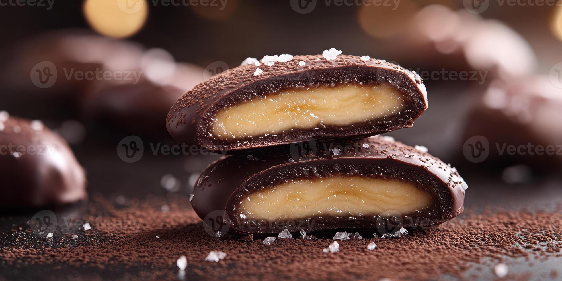 Chocolate-coated treats with creamy filling showcase culinary craftsmanship and indulgence at a dessert display photo