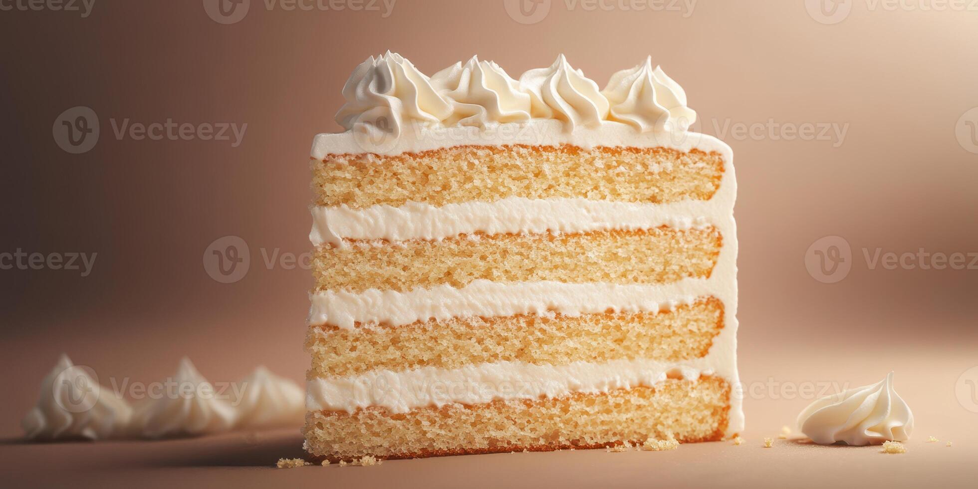 Delightful white cake with creamy frosting on display during a dessert event photo