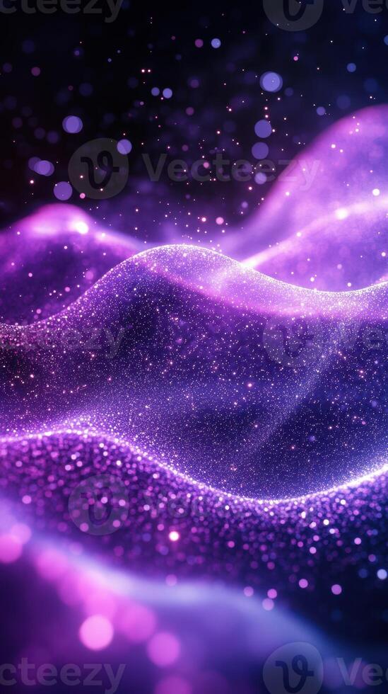 Colorful patterns of purple and pink light waves create an ethereal atmosphere in a stunning digital art display photo