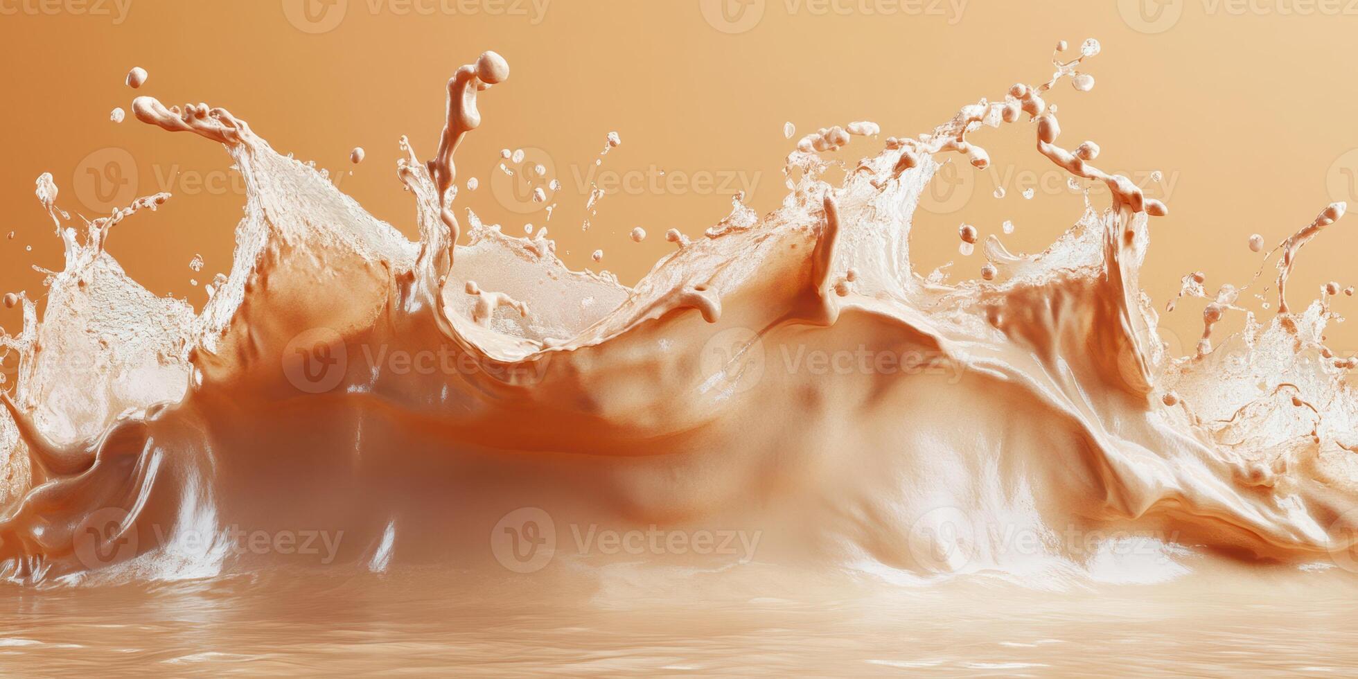 Captivating splash of liquid chocolate creating waves against a warm, neutral background in a creative culinary setting photo