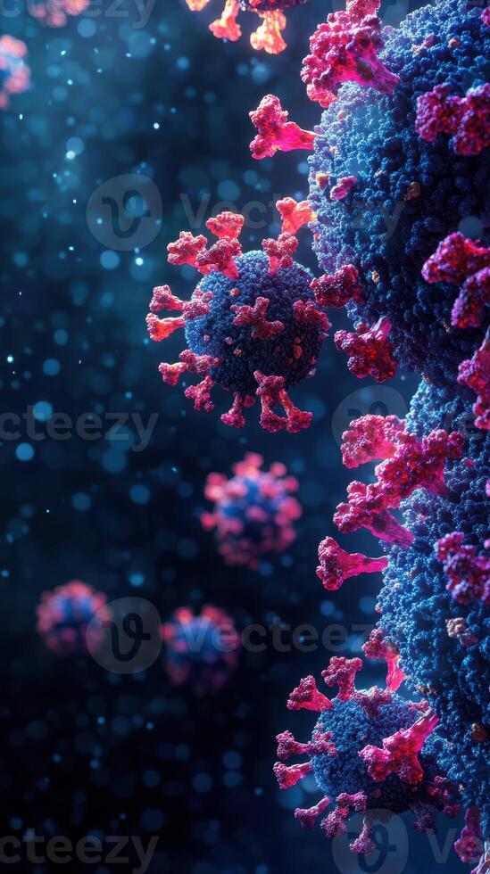 Detailed view of coronavirus structure showcasing its distinctive features and surrounding environment photo