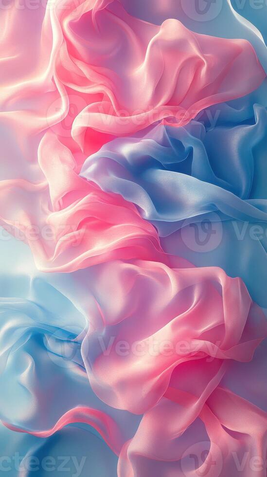 Colorful silk fabric draped softly in shades of pink and blue creating a serene and elegant atmosphere photo