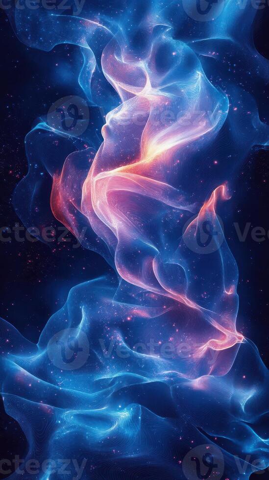 Colorful abstract swirls representing cosmic energy in a dark background at night photo