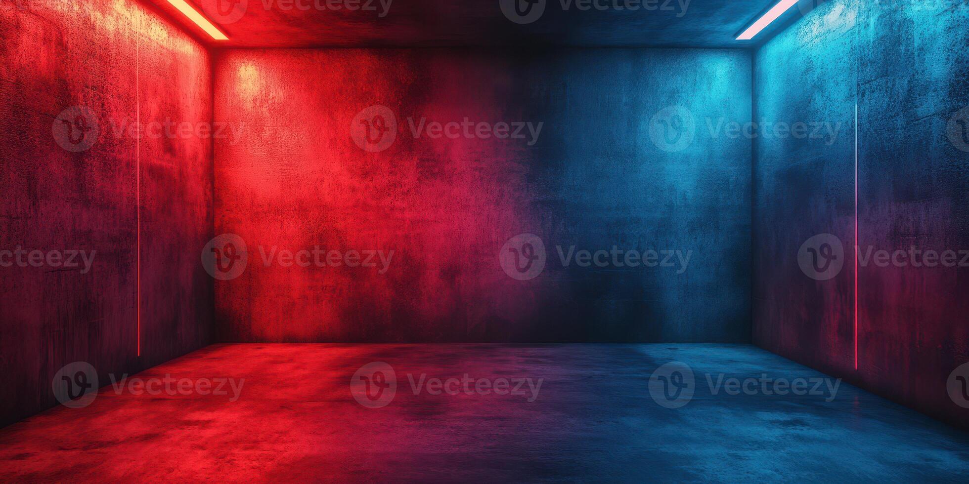 Bold neon lights illuminate an empty room with vibrant colors creating a modern and futuristic atmosphere photo