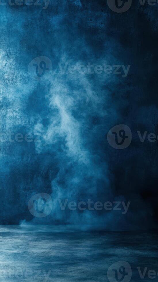 Blue smoke creates a mysterious atmosphere in a dimly lit space photo