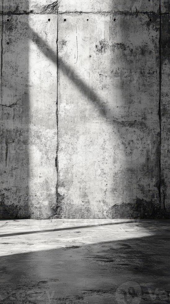 Concrete wall and floor bathed in light create a striking minimalist setting for artistic purposes photo