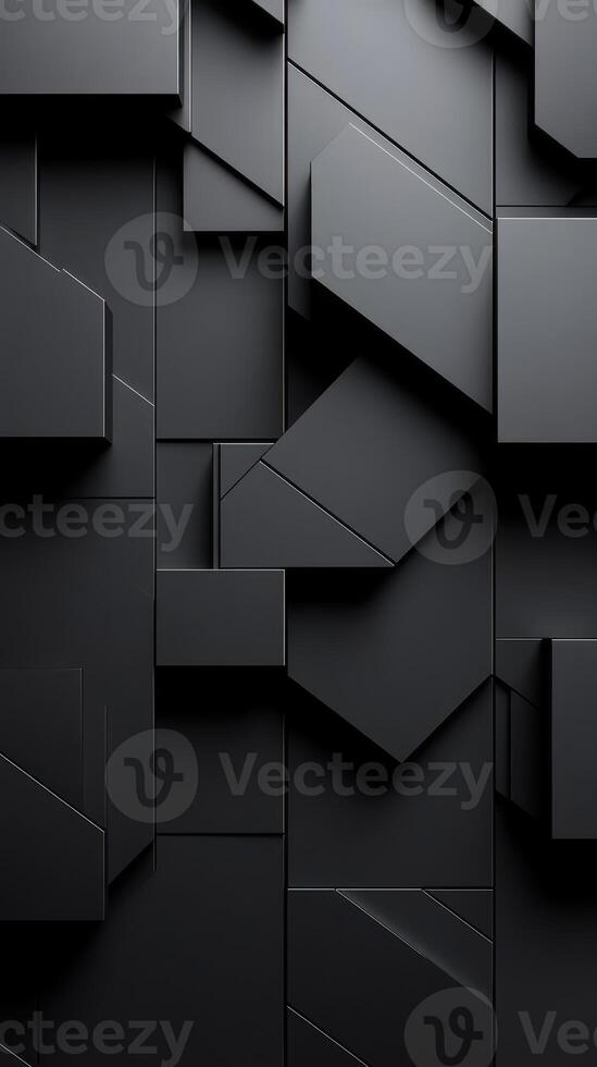 Dynamic black geometric patterns with layered shapes create a striking modern backdrop in the interior design space photo