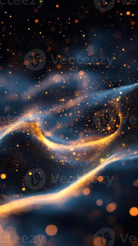 Dynamic abstract pattern featuring glowing particles and swirling shapes in dark hues creating a mesmerizing visual experience photo