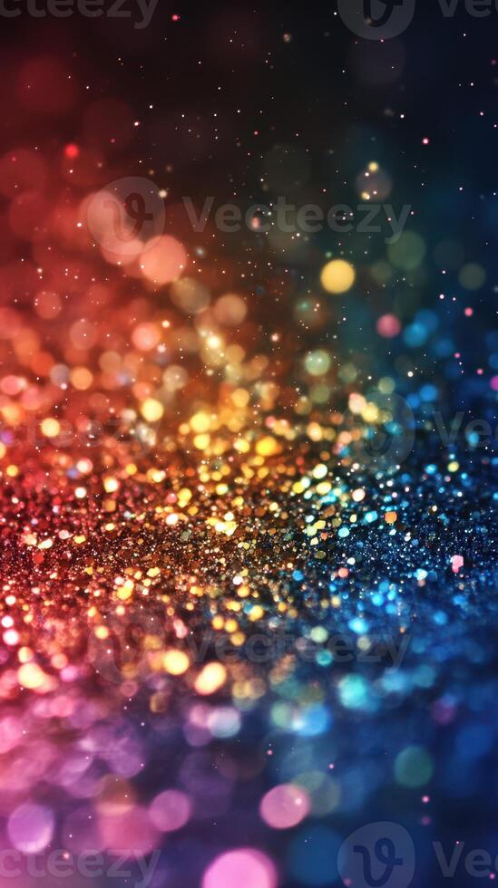 Colorful glitter particles create a vibrant abstract background with sparkling details in various hues photo