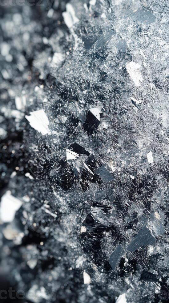 Crystals glistening under light showcase intricate patterns and sharp edges in a stunning close-up exploration of mineral beauty photo
