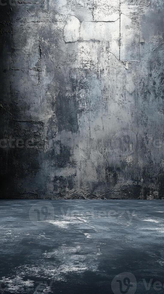 Wall and floor textures in a dimly lit industrial space create a stark, moody atmosphere for photography and artistic projects photo