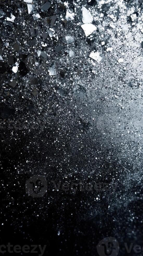 Shimmering shards and sparkling dust create a captivating visual display in a dark backdrop photo