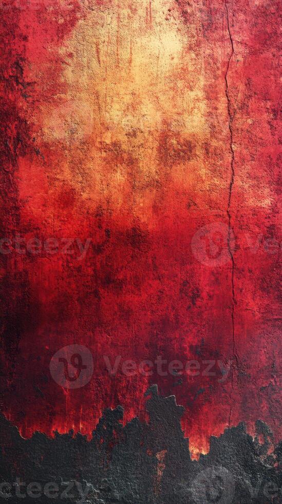 Vibrant textured wall exhibiting warm red and gold hues with contrasting dark edges, creating an artistic backdrop photo