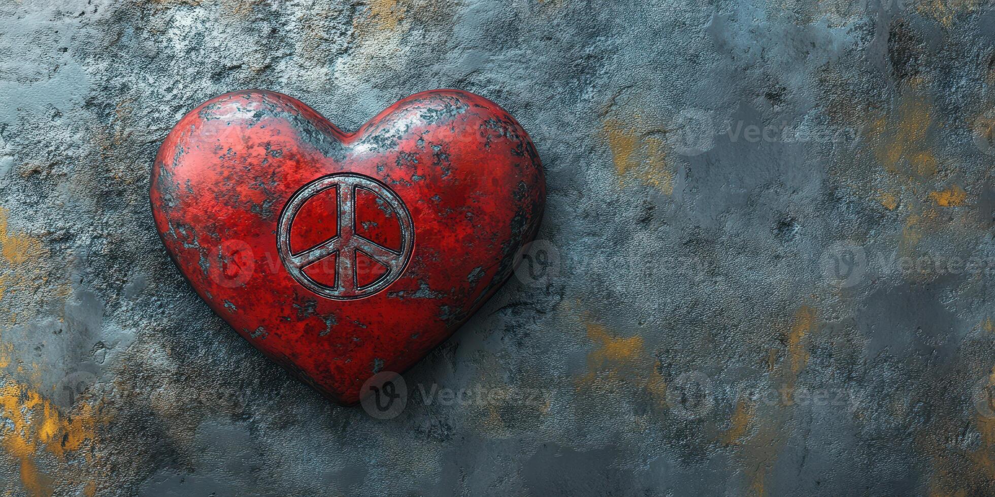 Red heart symbolizing peace on a textured gray background conveys hope and unity in a contemporary art style photo