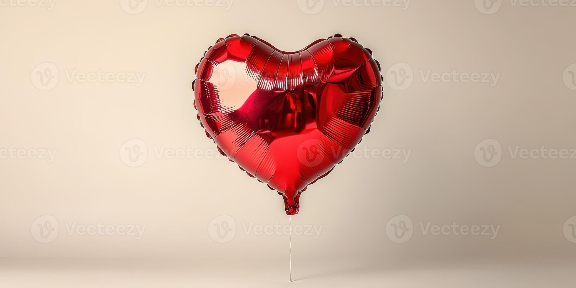 Heart-shaped balloon in vibrant red color floating against a neutral background photo